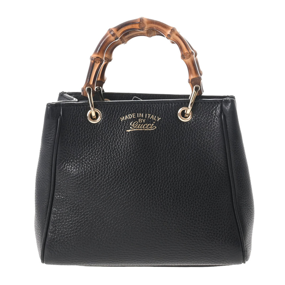 Gucci Shopper Bag 2way Top Handle Bamboo Black Leather - Picture 2 of 11